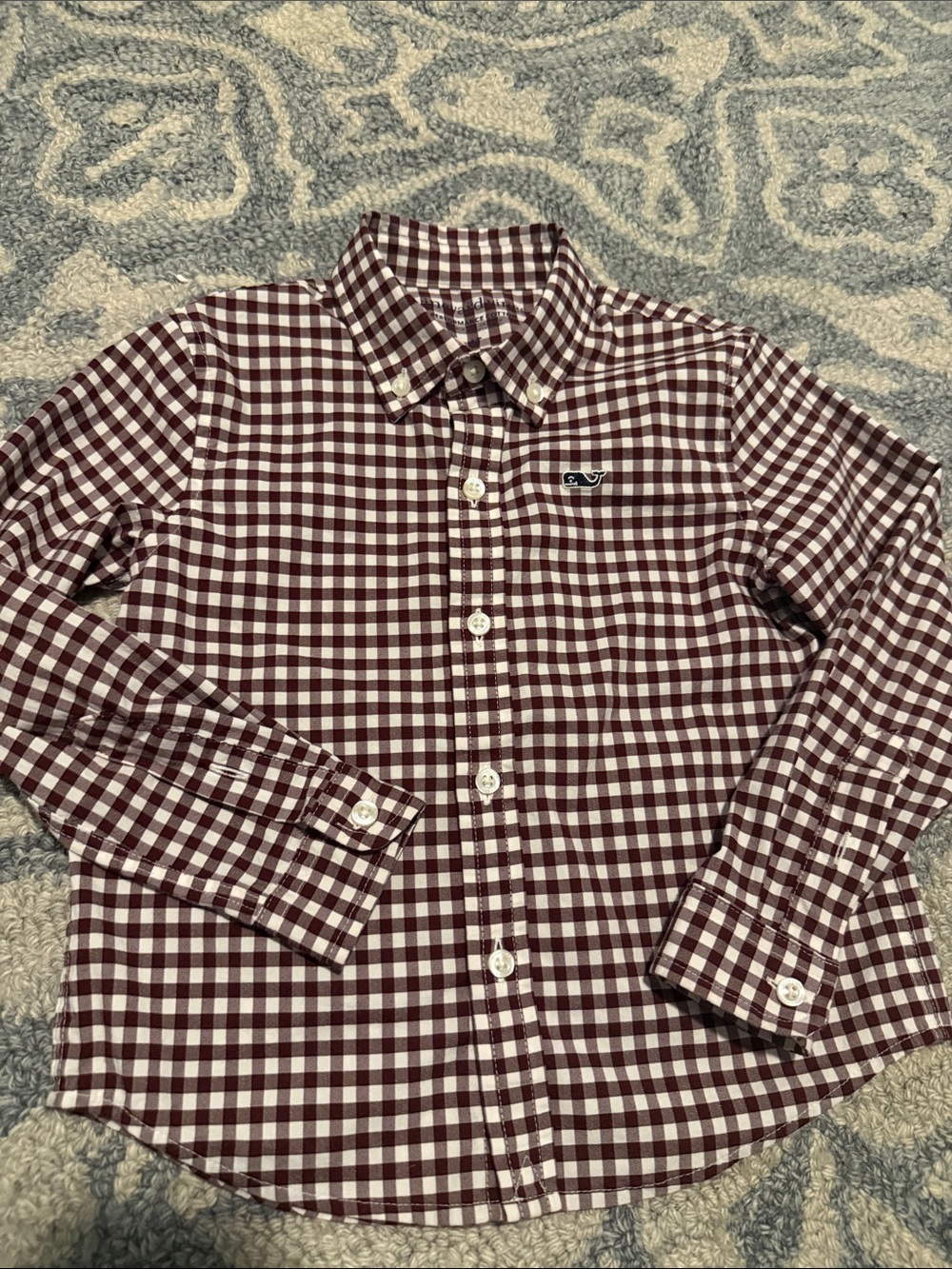 Vineyard Vines Maroon and White Gingham Button-Down Shirt
